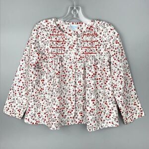 EdgeHill Collection Girl's Floral Blouse Top Red White Smocked Front Cotton 3T